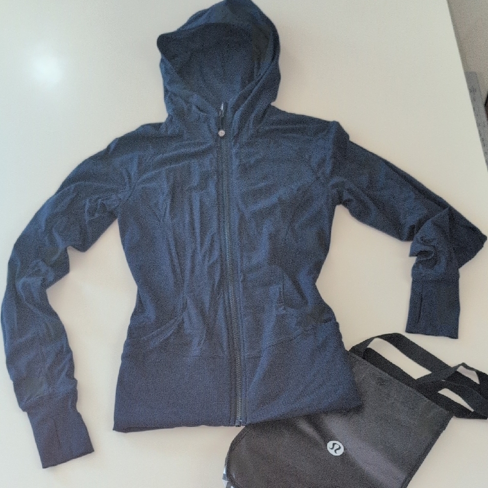 Lululemon Flux Jacket Hoodie Thumbhole Stretch Navy Blue Zip-Up with Bag Women 6